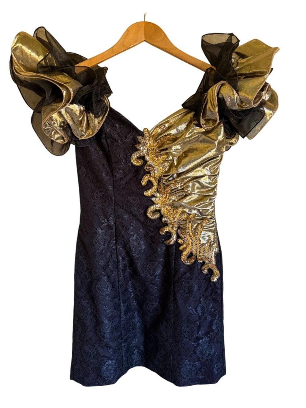 LORALIE Vintage 80s 90s Gold Sequin Lace Mini Dress Party Prom Size 4